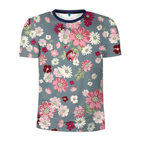 Мужская футболка 3D спортивная с принтом Цветочки в Белгороде, 100% полиэстер с улучшенными характеристиками | приталенный силуэт, круглая горловина, широкие плечи, сужается к линии бедра | нежный | паттерн | розовый