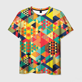 Мужская футболка 3D с принтом Геометрия в Белгороде, 100% полиэфир | прямой крой, круглый вырез горловины, длина до линии бедер | лоскутное шитье | паттерн | пестрый | разноцветный | треугольники