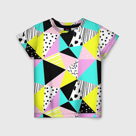 Детская футболка 3D с принтом Треугольнички в Белгороде, 100% гипоаллергенный полиэфир | прямой крой, круглый вырез горловины, длина до линии бедер, чуть спущенное плечо, ткань немного тянется | лоскутное шитье | полигоны | разноцветный | яркий