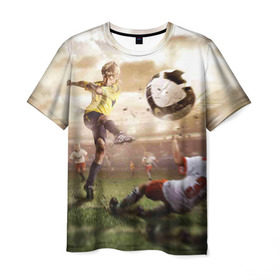 Мужская футболка 3D с принтом Юные футболисты в Белгороде, 100% полиэфир | прямой крой, круглый вырез горловины, длина до линии бедер | футбол