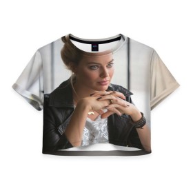 Женская футболка 3D укороченная с принтом Робби в Белгороде, 100% полиэстер | круглая горловина, длина футболки до линии талии, рукава с отворотами | марго робби