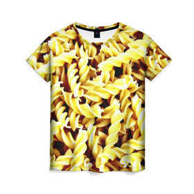 Женская футболка 3D с принтом Макароны в Белгороде, 100% полиэфир ( синтетическое хлопкоподобное полотно) | прямой крой, круглый вырез горловины, длина до линии бедер | еда | макароны | паста | хлебные