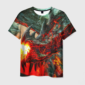 Мужская футболка 3D с принтом Дракон в Белгороде, 100% полиэфир | прямой крой, круглый вырез горловины, длина до линии бедер | дракон | лава | огонь | пламя