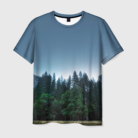 Мужская футболка 3D с принтом Forest в Белгороде, 100% полиэфир | прямой крой, круглый вырез горловины, длина до линии бедер | forest | горы | ели | лес | север | сосны | туман