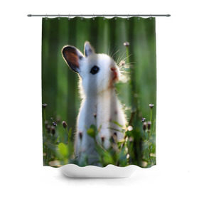 Штора 3D для ванной с принтом Кролик в Белгороде, 100% полиэстер | плотность материала — 100 г/м2. Стандартный размер — 146 см х 180 см. По верхнему краю — пластиковые люверсы для креплений. В комплекте 10 пластиковых колец | animal | baby | cute | flowers | fluffy | hare | lawn | little | meadow | rabbit | животное | заяц | кролик | луг | лужайка | маленький | малыш | милый | пушистый | цветы