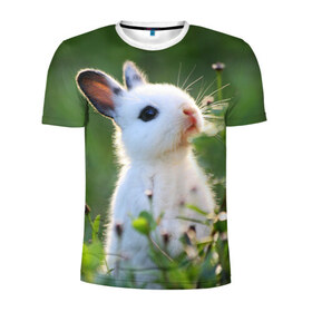 Мужская футболка 3D спортивная с принтом Кролик в Белгороде, 100% полиэстер с улучшенными характеристиками | приталенный силуэт, круглая горловина, широкие плечи, сужается к линии бедра | animal | baby | cute | flowers | fluffy | hare | lawn | little | meadow | rabbit | животное | заяц | кролик | луг | лужайка | маленький | малыш | милый | пушистый | цветы