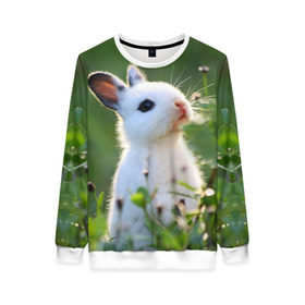 Женский свитшот 3D с принтом Кролик в Белгороде, 100% полиэстер с мягким внутренним слоем | круглый вырез горловины, мягкая резинка на манжетах и поясе, свободная посадка по фигуре | animal | baby | cute | flowers | fluffy | hare | lawn | little | meadow | rabbit | животное | заяц | кролик | луг | лужайка | маленький | малыш | милый | пушистый | цветы