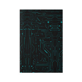 Обложка для паспорта матовая кожа с принтом Hi-Tech в Белгороде, натуральная матовая кожа | размер 19,3 х 13,7 см; прозрачные пластиковые крепления | Тематика изображения на принте: микросхема | чертеж