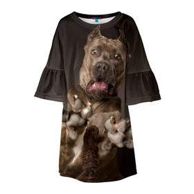 Детское платье 3D с принтом Кане корсо в Белгороде, 100% полиэстер | прямой силуэт, чуть расширенный к низу. Круглая горловина, на рукавах — воланы | animal | breed | brown | dog | fear | jump | legs | throw | бросок | дог | животное | испуг | коричневый | лапы | порода | прыжок | собака