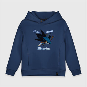 Детское худи Oversize хлопок с принтом San Jose Sharks hockey в Белгороде, френч-терри — 70% хлопок, 30% полиэстер. Мягкий теплый начес внутри —100% хлопок | боковые карманы, эластичные манжеты и нижняя кромка, капюшон на магнитной кнопке | Тематика изображения на принте: nhl | san jose sharks | спорт | хоккей