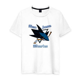 Мужская футболка хлопок с принтом San Jose Sharks hockey в Белгороде, 100% хлопок | прямой крой, круглый вырез горловины, длина до линии бедер, слегка спущенное плечо. | nhl | san jose sharks | спорт | хоккей