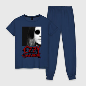Женская пижама хлопок с принтом Ozzy Osbourne King of Metal в Белгороде, 100% хлопок | брюки и футболка прямого кроя, без карманов, на брюках мягкая резинка на поясе и по низу штанин | король металла | оззи осборн