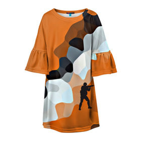 Детское платье 3D с принтом CS GO Asiimov camouflage в Белгороде, 100% полиэстер | прямой силуэт, чуть расширенный к низу. Круглая горловина, на рукавах — воланы | Тематика изображения на принте: counter strike | камуфляж