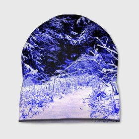 Шапка 3D с принтом Лес в Белгороде, 100% полиэстер | универсальный размер, печать по всей поверхности изделия | ёлка | ель | зима | природа | снег | снежный | фиолетовый