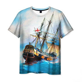 Мужская футболка 3D с принтом Корабль в Белгороде, 100% полиэфир | прямой крой, круглый вырез горловины, длина до линии бедер | Тематика изображения на принте: вода | море | океан | парусник