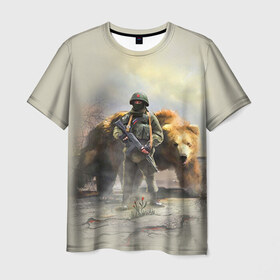 Мужская футболка 3D с принтом Русский медведь и солдат в Белгороде, 100% полиэфир | прямой крой, круглый вырез горловины, длина до линии бедер | russia | армия | медведь | оружие | российская федерация | россия | русский  | рф | силовые структуры