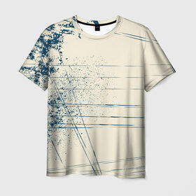 Мужская футболка 3D с принтом Текстура в Белгороде, 100% полиэфир | прямой крой, круглый вырез горловины, длина до линии бедер | бежевый | кляксы | краски | линии | синий | текстура | узоры | цвет