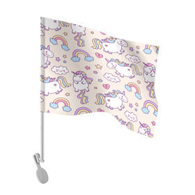 Флаг для автомобиля с принтом Радужные Единорожки в Белгороде, 100% полиэстер | Размер: 30*21 см | unicorn | белый | единорог | лошадь | облако | радуга | розовый | сердце | улыбка | фиолетовый | цвет