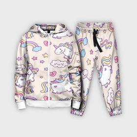 Детский костюм 3D с принтом Радужные Единорожки в Белгороде,  |  | unicorn | белый | единорог | лошадь | облако | радуга | розовый | сердце | улыбка | фиолетовый | цвет