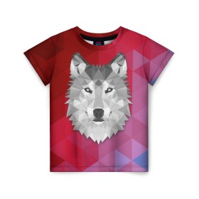 Детская футболка 3D с принтом Полигональный волк в Белгороде, 100% гипоаллергенный полиэфир | прямой крой, круглый вырез горловины, длина до линии бедер, чуть спущенное плечо, ткань немного тянется | волк | полигоны