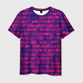 Мужская футболка 3D с принтом Bricks в Белгороде, 100% полиэфир | прямой крой, круглый вырез горловины, длина до линии бедер | кирпич | лиловый | стена