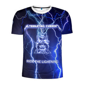 Мужская футболка 3D спортивная с принтом Metallica - Ride the Lightning в Белгороде, 100% полиэстер с улучшенными характеристиками | приталенный силуэт, круглая горловина, широкие плечи, сужается к линии бедра | Тематика изображения на принте: album | metal | metallica | ride the lightning | rock | альбом | метал | металлика | молния | рок