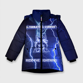 Зимняя куртка для девочек 3D с принтом Metallica - Ride the Lightning в Белгороде, ткань верха — 100% полиэстер; подклад — 100% полиэстер, утеплитель — 100% полиэстер. | длина ниже бедра, удлиненная спинка, воротник стойка и отстегивающийся капюшон. Есть боковые карманы с листочкой на кнопках, утяжки по низу изделия и внутренний карман на молнии. 

Предусмотрены светоотражающий принт на спинке, радужный светоотражающий элемент на пуллере молнии и на резинке для утяжки. | album | metal | metallica | ride the lightning | rock | альбом | метал | металлика | молния | рок