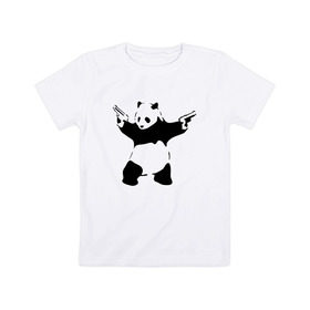 Детская футболка хлопок с принтом Panda & Guns в Белгороде, 100% хлопок | круглый вырез горловины, полуприлегающий силуэт, длина до линии бедер | panda | крутой | оружие | панда | пистолет | револьвер | рисунок