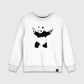 Детский свитшот хлопок с принтом Panda & Guns в Белгороде, 100% хлопок | круглый вырез горловины, эластичные манжеты, пояс и воротник | Тематика изображения на принте: panda | крутой | оружие | панда | пистолет | револьвер | рисунок