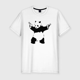 Мужская футболка премиум с принтом Panda & Guns в Белгороде, 92% хлопок, 8% лайкра | приталенный силуэт, круглый вырез ворота, длина до линии бедра, короткий рукав | panda | крутой | оружие | панда | пистолет | револьвер | рисунок