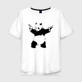 Мужская футболка хлопок Oversize с принтом Panda & Guns в Белгороде, 100% хлопок | свободный крой, круглый ворот, “спинка” длиннее передней части | panda | крутой | оружие | панда | пистолет | револьвер | рисунок
