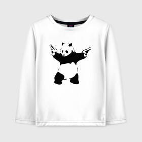 Детский лонгслив хлопок с принтом Panda & Guns в Белгороде, 100% хлопок | круглый вырез горловины, полуприлегающий силуэт, длина до линии бедер | panda | крутой | оружие | панда | пистолет | револьвер | рисунок