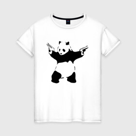 Женская футболка хлопок с принтом Panda & Guns в Белгороде, 100% хлопок | прямой крой, круглый вырез горловины, длина до линии бедер, слегка спущенное плечо | panda | крутой | оружие | панда | пистолет | револьвер | рисунок