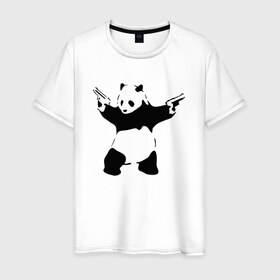 Мужская футболка хлопок с принтом Panda & Guns в Белгороде, 100% хлопок | прямой крой, круглый вырез горловины, длина до линии бедер, слегка спущенное плечо. | panda | крутой | оружие | панда | пистолет | револьвер | рисунок
