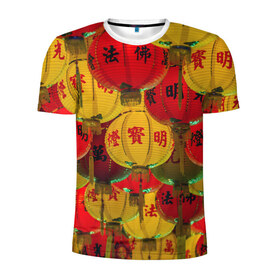Мужская футболка 3D спортивная с принтом Японские фонарики в Белгороде, 100% полиэстер с улучшенными характеристиками | приталенный силуэт, круглая горловина, широкие плечи, сужается к линии бедра | азия | туризм | фонарики | этнография | япония