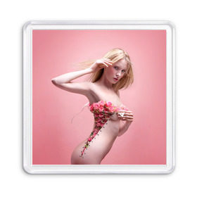Магнит 55*55 с принтом Сюрреализм в Белгороде, Пластик | Размер: 65*65 мм; Размер печати: 55*55 мм | blonde | flowers | girl | lace | naked | nude | photo | surrealism | блондинка | девушка | сюрреализм | фото | цветы | шнуровка