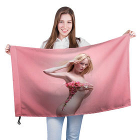 Флаг 3D с принтом Сюрреализм в Белгороде, 100% полиэстер | плотность ткани — 95 г/м2, размер — 67 х 109 см. Принт наносится с одной стороны | blonde | flowers | girl | lace | naked | nude | photo | surrealism | блондинка | девушка | сюрреализм | фото | цветы | шнуровка