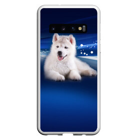 Чехол для Samsung Galaxy S10 с принтом Щенок хаски в Белгороде, Силикон | Область печати: задняя сторона чехла, без боковых панелей | Тематика изображения на принте: кутёнок | прикольные картинки | собака | хаска | щенок
