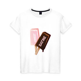 Женская футболка хлопок с принтом Мороженое. Eat Me в Белгороде, 100% хлопок | прямой крой, круглый вырез горловины, длина до линии бедер, слегка спущенное плечо | eat | ice cream | sweet | вкус | вкусно | еда | лед | мороженое | сладкое | сладость | сливки