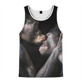 Мужская майка 3D с принтом Шимпанзе в Белгороде, 100% полиэстер | круглая горловина, приталенный силуэт, длина до линии бедра. Пройма и горловина окантованы тонкой бейкой | Тематика изображения на принте: chimps | family | feelings | kiss | monkeys | primates | любовь | обезьяны | поцелуй | приматы | семья | чувства | шимпанзе