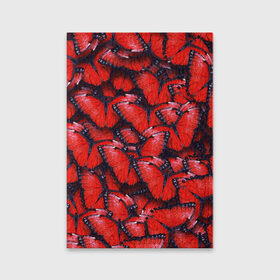 Обложка для паспорта матовая кожа с принтом Красные бабочки в Белгороде, натуральная матовая кожа | размер 19,3 х 13,7 см; прозрачные пластиковые крепления | Тематика изображения на принте: бабочки | крылья | паттерн