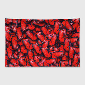 Флаг-баннер с принтом Красные бабочки в Белгороде, 100% полиэстер | размер 67 х 109 см, плотность ткани — 95 г/м2; по краям флага есть четыре люверса для крепления | бабочки | крылья | паттерн