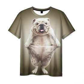 Мужская футболка 3D с принтом Бульдог английский в Белгороде, 100% полиэфир | прямой крой, круглый вырез горловины, длина до линии бедер | animals | breed | dog | english bulldog | funny | joke | pants | surrealism | бульдог английский | животное | порода | прикол | собака | сюрреализм | шутка