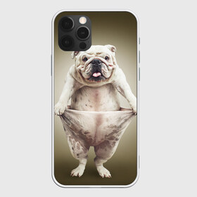 Чехол для iPhone 12 Pro Max с принтом Бульдог английский в Белгороде, Силикон |  | Тематика изображения на принте: animals | breed | dog | english bulldog | funny | joke | pants | surrealism | бульдог английский | животное | порода | прикол | собака | сюрреализм | шутка