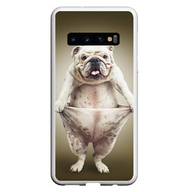 Чехол для Samsung Galaxy S10 с принтом Бульдог английский в Белгороде, Силикон | Область печати: задняя сторона чехла, без боковых панелей | Тематика изображения на принте: animals | breed | dog | english bulldog | funny | joke | pants | surrealism | бульдог английский | животное | порода | прикол | собака | сюрреализм | шутка