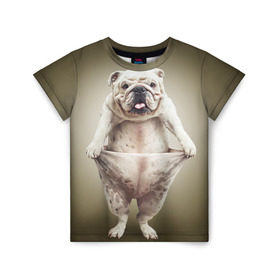 Детская футболка 3D с принтом Бульдог английский в Белгороде, 100% гипоаллергенный полиэфир | прямой крой, круглый вырез горловины, длина до линии бедер, чуть спущенное плечо, ткань немного тянется | animals | breed | dog | english bulldog | funny | joke | pants | surrealism | бульдог английский | животное | порода | прикол | собака | сюрреализм | шутка
