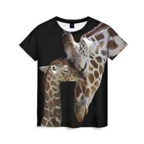 Женская футболка 3D с принтом Жирафы в Белгороде, 100% полиэфир ( синтетическое хлопкоподобное полотно) | прямой крой, круглый вырез горловины, длина до линии бедер | africa | animals | baby | child | family | giraffes | head | mother | африка | головы | животные | жирафы | любовь | малыш | мама | ребенок | семья