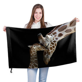 Флаг 3D с принтом Жирафы в Белгороде, 100% полиэстер | плотность ткани — 95 г/м2, размер — 67 х 109 см. Принт наносится с одной стороны | africa | animals | baby | child | family | giraffes | head | mother | африка | головы | животные | жирафы | любовь | малыш | мама | ребенок | семья