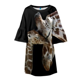 Детское платье 3D с принтом Жирафы в Белгороде, 100% полиэстер | прямой силуэт, чуть расширенный к низу. Круглая горловина, на рукавах — воланы | africa | animals | baby | child | family | giraffes | head | mother | африка | головы | животные | жирафы | любовь | малыш | мама | ребенок | семья