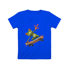 Детская футболка хлопок с принтом Лягушка на скейтборде в Белгороде, 100% хлопок | круглый вырез горловины, полуприлегающий силуэт, длина до линии бедер | Тематика изображения на принте: скейт | скейтбординг | спорт